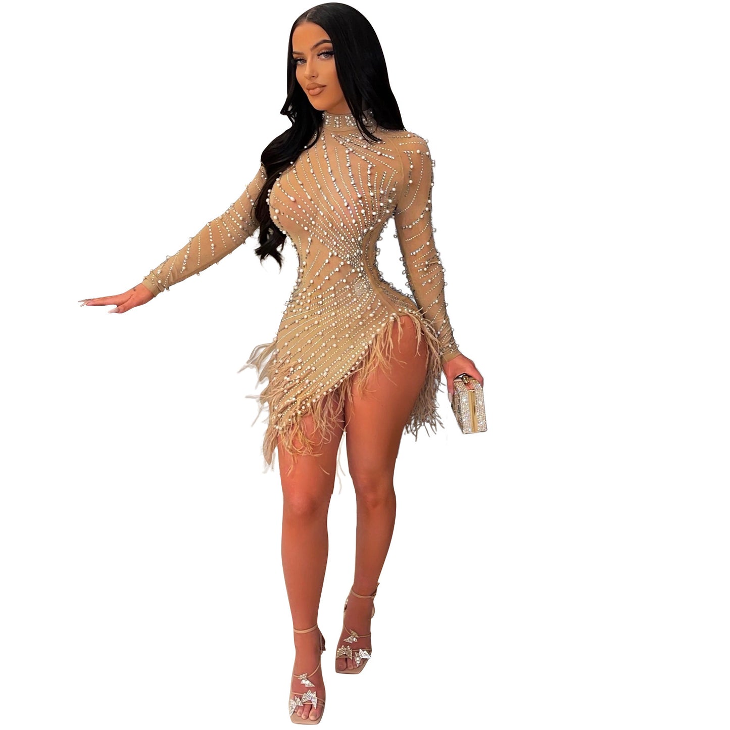 Summer Women Clothing Sexy Tassel Mesh Rhinestone Dress Women