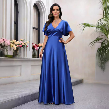 Robe d'été en Satin pour femmes, vêtements, col en V, taille Design, robe élégante et gracieuse