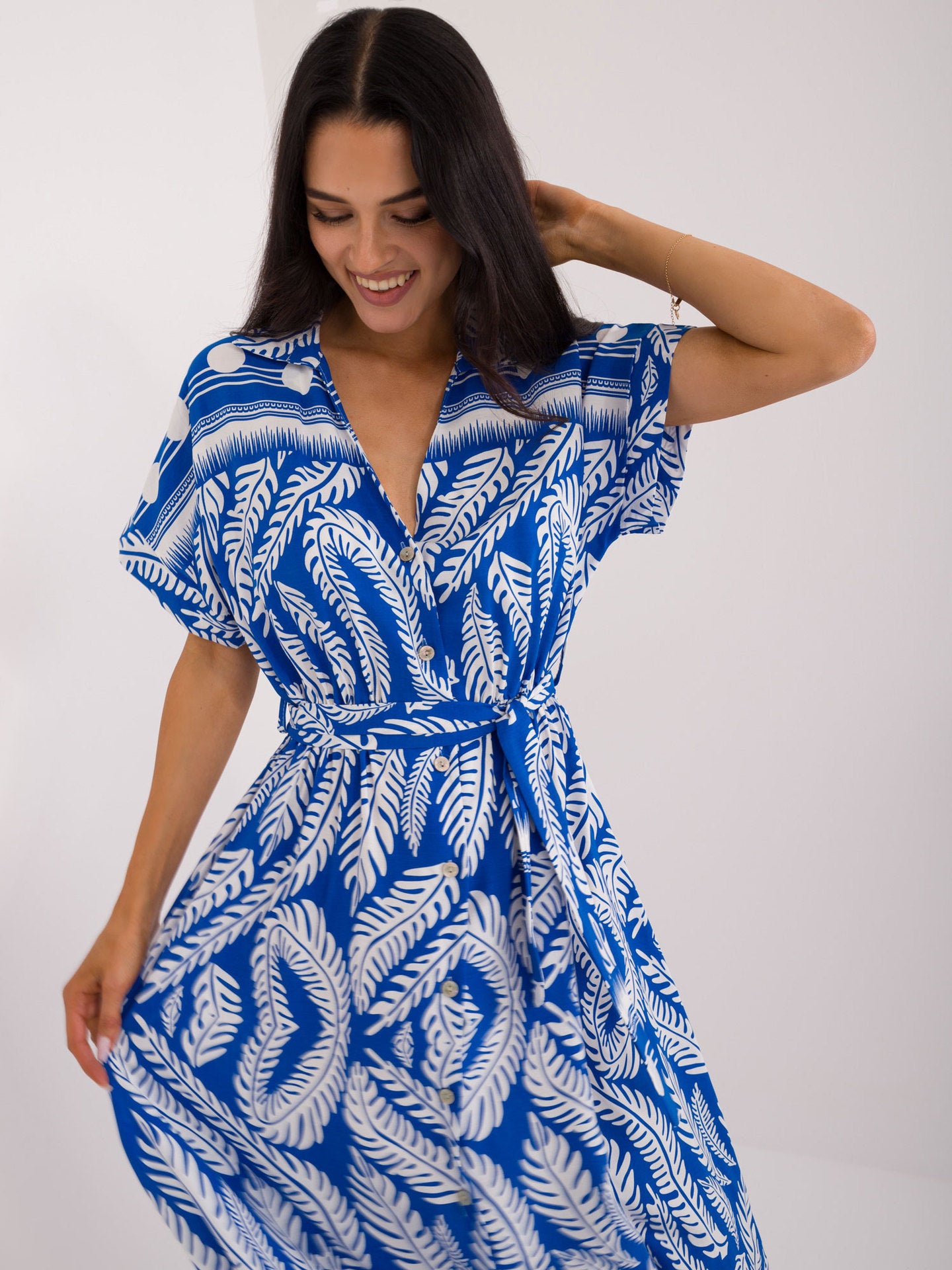 Ropa de mujer Vestido de vacaciones bohemio Vestido estampado de manga corta con vuelo grande