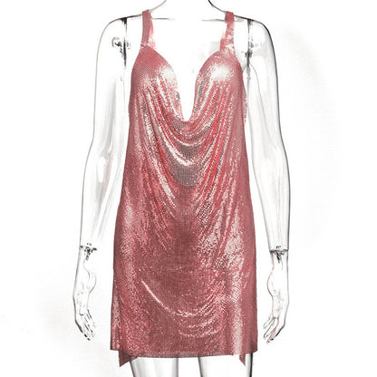 Robe camisole sexy à paillettes métalliques pour femmes