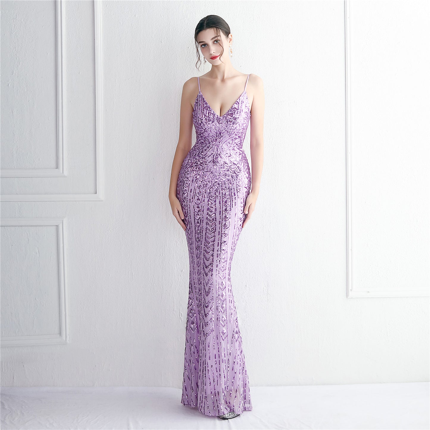 Positioning Floral Sling Party Sequined Dress Long Cocktail Slim Fit Evening Dress Fishtail Dress