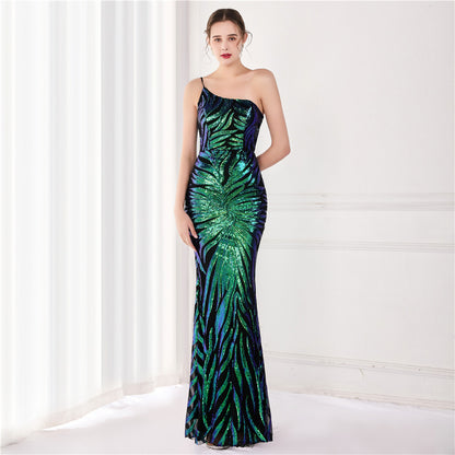 Sequin Sequined Fairy Socialite Gathering Party Evening Dress Sexy Long Toast Dress Bride