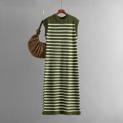 Summer Slim Fit Inter Color Women Knitwear Striped Dress