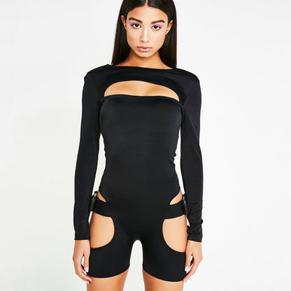 Sexy Hollow Out Cutout Adjustable Release Buckle Long Sleeve Warrior New Romper