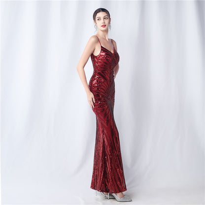 Positioning Floral Cutting Dinner Annual Meeting Wedding Sequin Sling Evening Dress