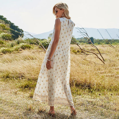 Robe trapèze fraîche d'été pour femmes, vêtements sans manches, à fleurs