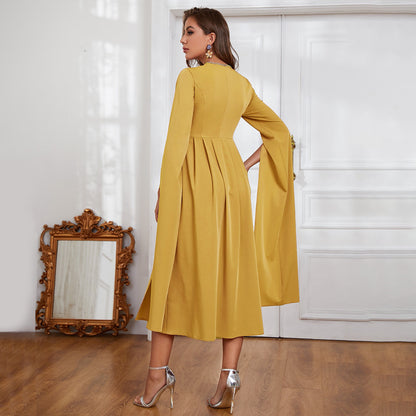 Robe longue asymétrique irrégulière brodée à col en V pour femme