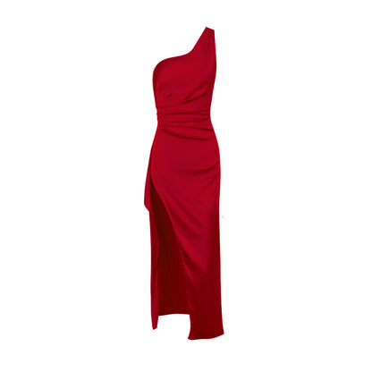 Femmes vêtements robe Sexy une épaule coupe ajustée fente Maxi robe dos nu robe femmes robe de soirée