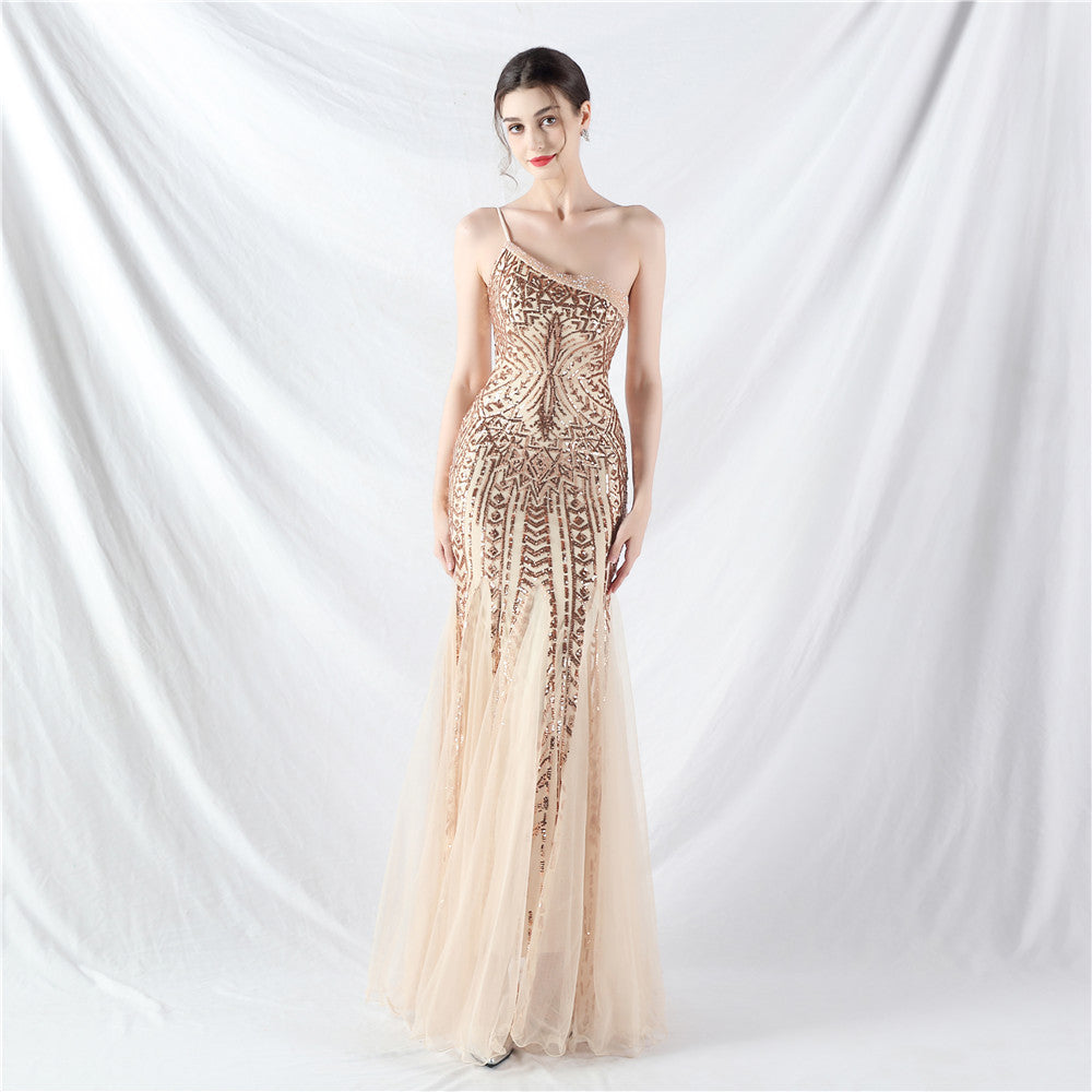 Dress Craft Beading Positioning Floral Sequin Stitching Mesh High End Evening Dress