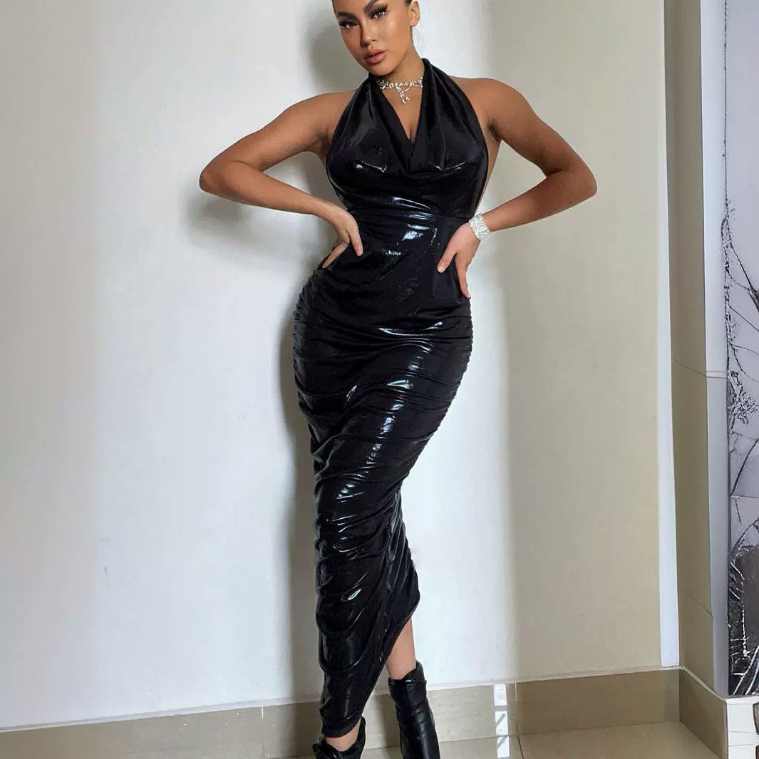 Glossy Black Tight Trousers Dress Sexy Girls