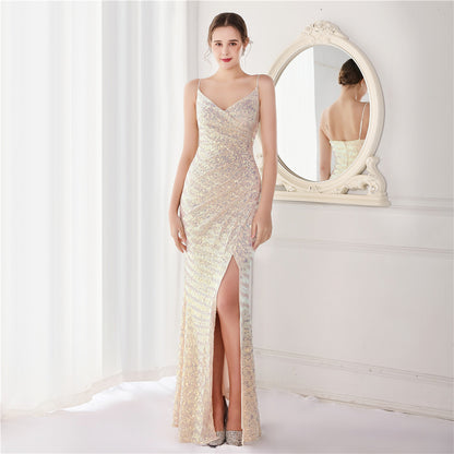 Sequined Fishtail Formal Dress Performance Internet Celebrity Activity Cocktail Car Model Etiquette Evening Dress