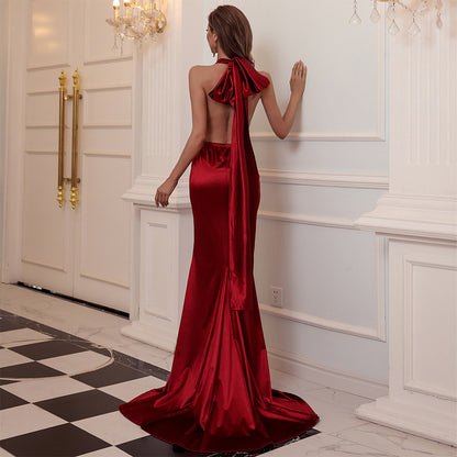 Wear Sexy Backless V-neck Party Banquet Strap Maxi Dress Formal Gown Women