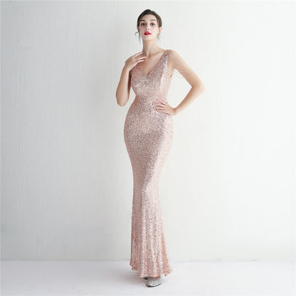 Sequin Craft Beaded Party Dress Long Cocktail Slim Fit Evening Dress Elegant Elegant Cool Beautiful