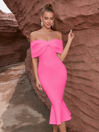 Evening Dress Bow off Shoulder Dress Elegant Ruffles Sexy Party Party Dress