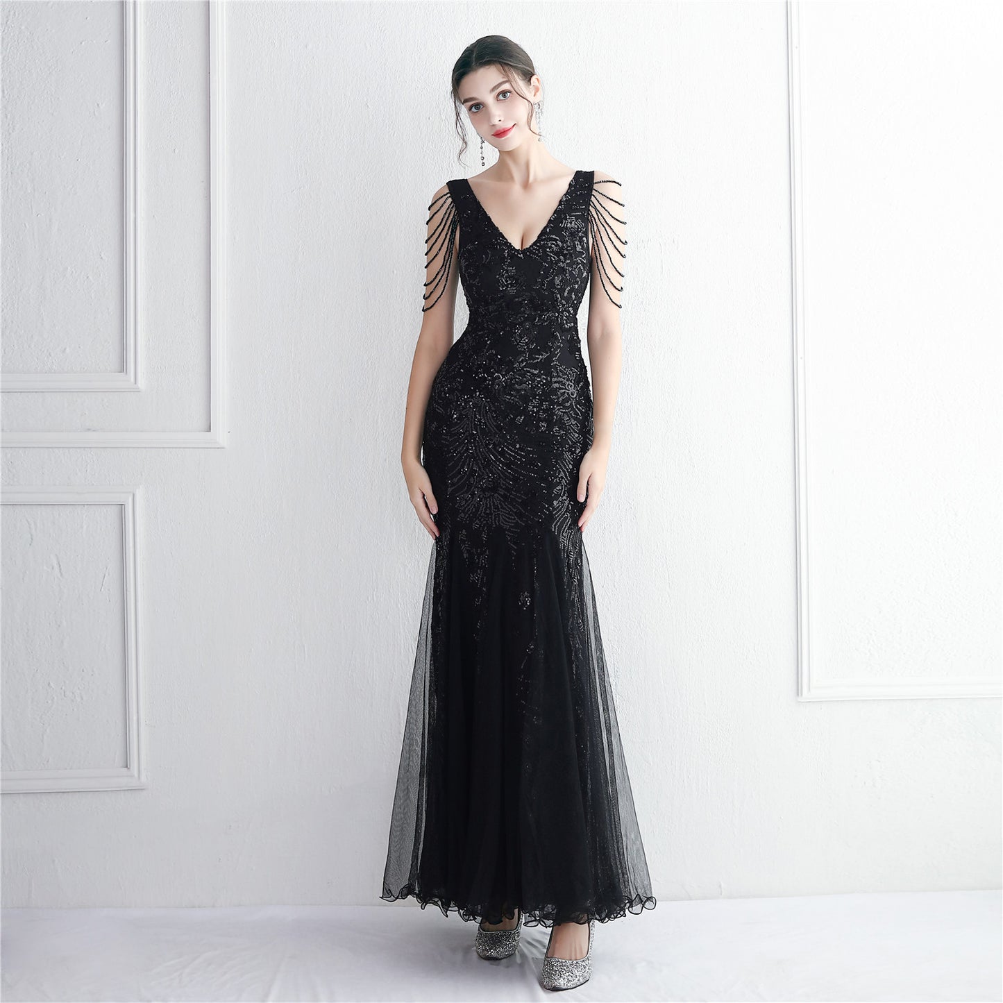 Sequin Mesh Craft Beaded Elegant Annual Meeting Long Fishtail Sequ Sexy Dress