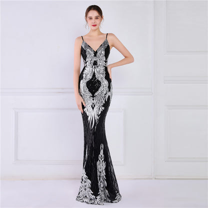 Sequined Fishtail Formal Dress Performance Internet Celebrity Activity Cocktail Car Model Etiquette Evening Dress