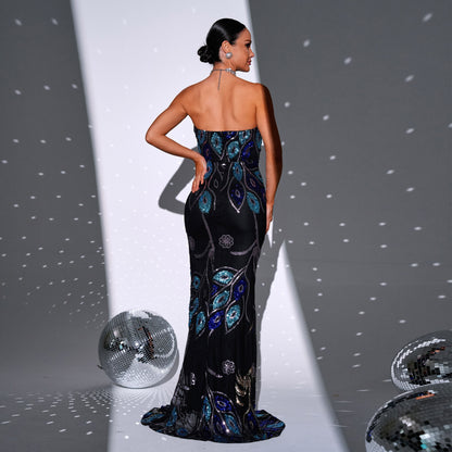 Robe de soirée de Cocktail, sans manches, élégante, Sexy, longue, à paillettes, col dénudé, robe de demoiselle d'honneur