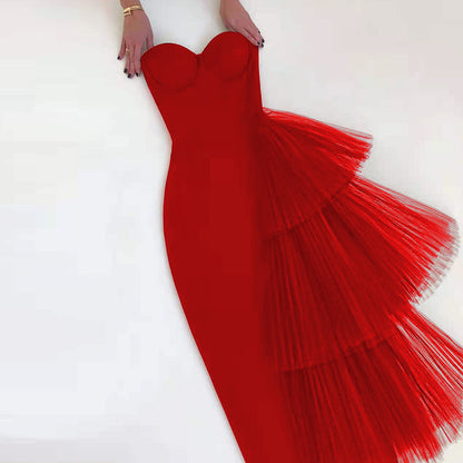 Robe une pièce à bandes, robe d'été élégante, coupe ajustée, sexy, taille haute, robe de soirée, haut tubulaire, robe en tulle