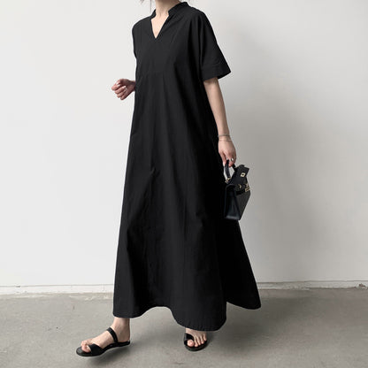 Dress Office Women Summer Retro Casual Solid Color Loose Swing Dress Maxi Dress