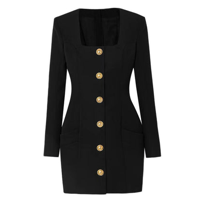 Spring Autumn High Solid Color Long Sleeve Slim Fit Slimming Office Business Suit Dress Women