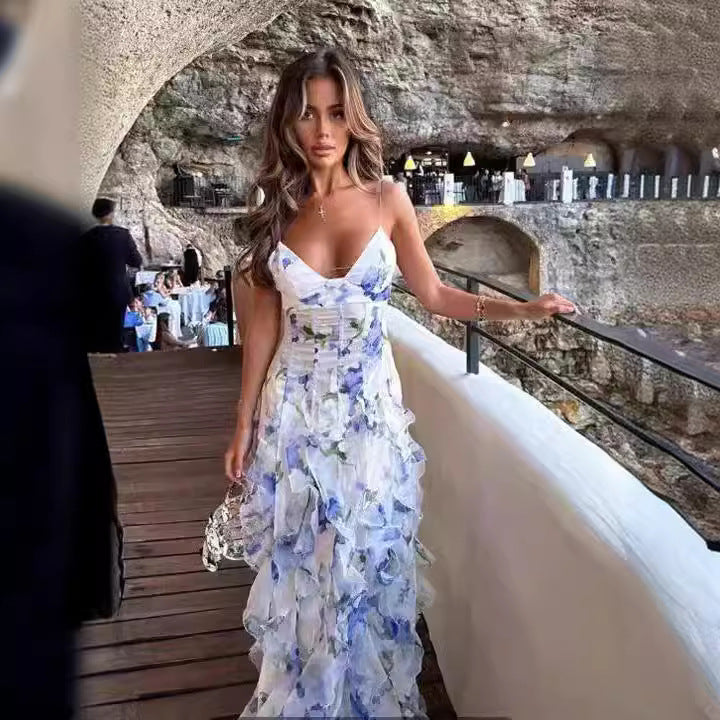 Printemps été hors de l'épaule femmes Organza fée longue robe de soirée élégante