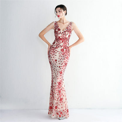 Evening Party Dress Long Cocktail Slim Fit Evening Dress Elegant Long Sequined Annual Meeting Host