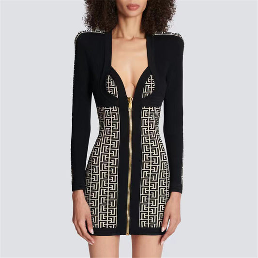 Robe de soirée élégante et sexy pour femme en jacquard