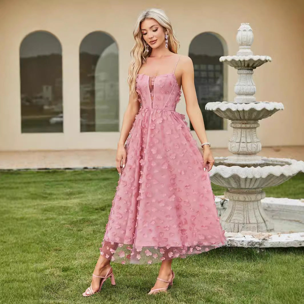 Robe d'été en tulle à bretelles pour femmes, ajourée, découpée, nouée, dos nu, élégante et sexy