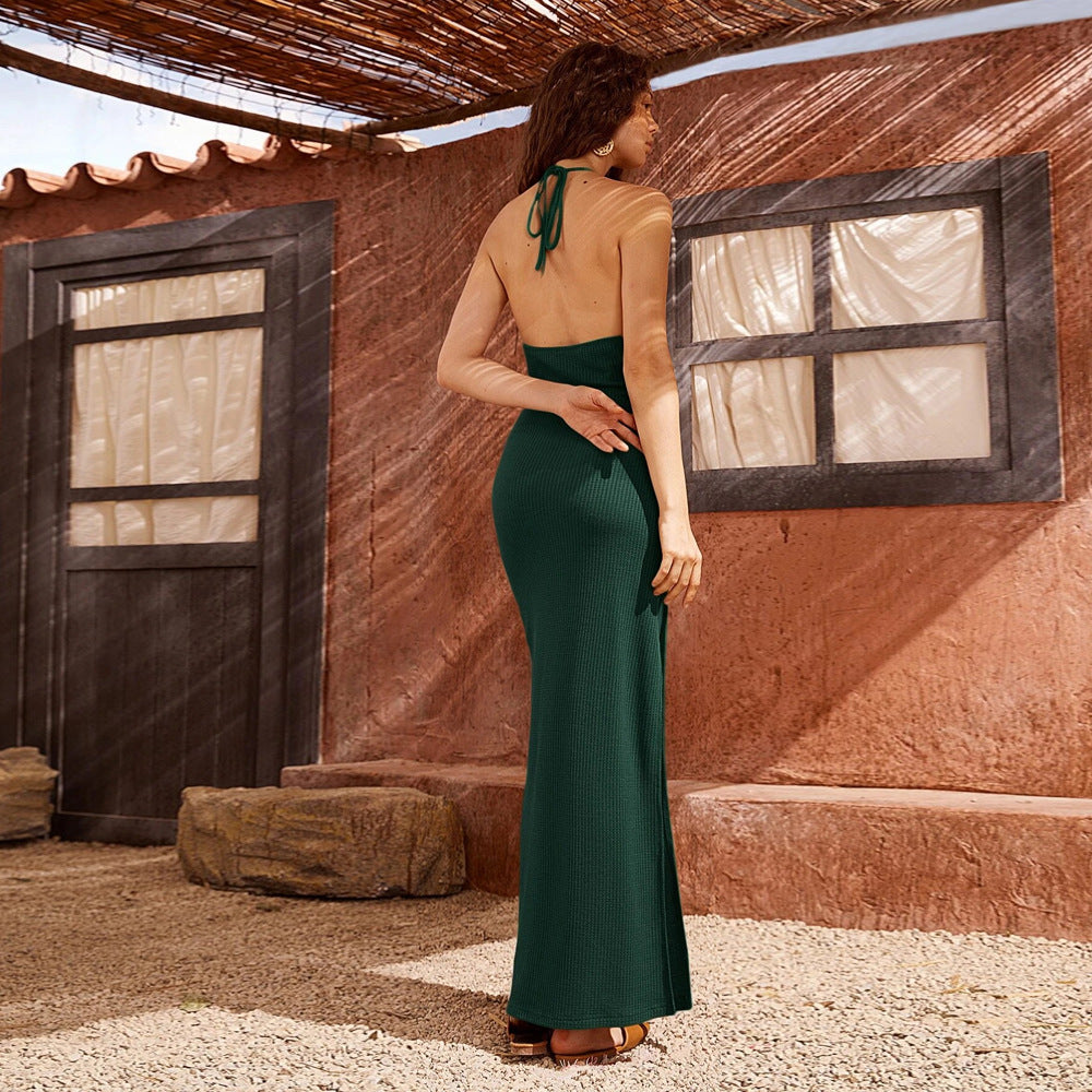 Spring Summer Women Clothing Sexy Backless Slit Office Lady Sheath Dress Strap Dress Maxi Dress