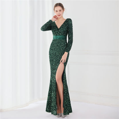 Robe de soirée élégante à manches longues et paillettes pour cocktail