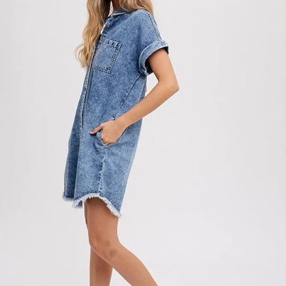 Printemps été femmes lâches Cardigan Denim robe à manches courtes