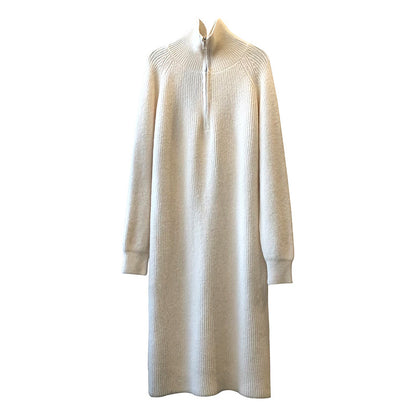 Robe tricotée à manches longues et fermeture éclair, Base d'hiver, robe pull mi-longue