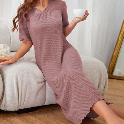 Col en V une étape été Simple confortable haute qualité mi-longue robe de nuit femmes