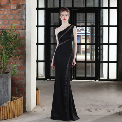 Dress Bride Long One Shoulder Appreciation Dinner Slim-Fit Fishtail Wedding Car Model Exhibition Dress