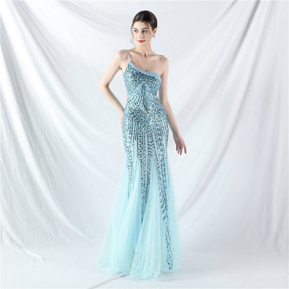 Dress Craft Beading Positioning Floral Sequin Stitching Mesh High End Evening Dress