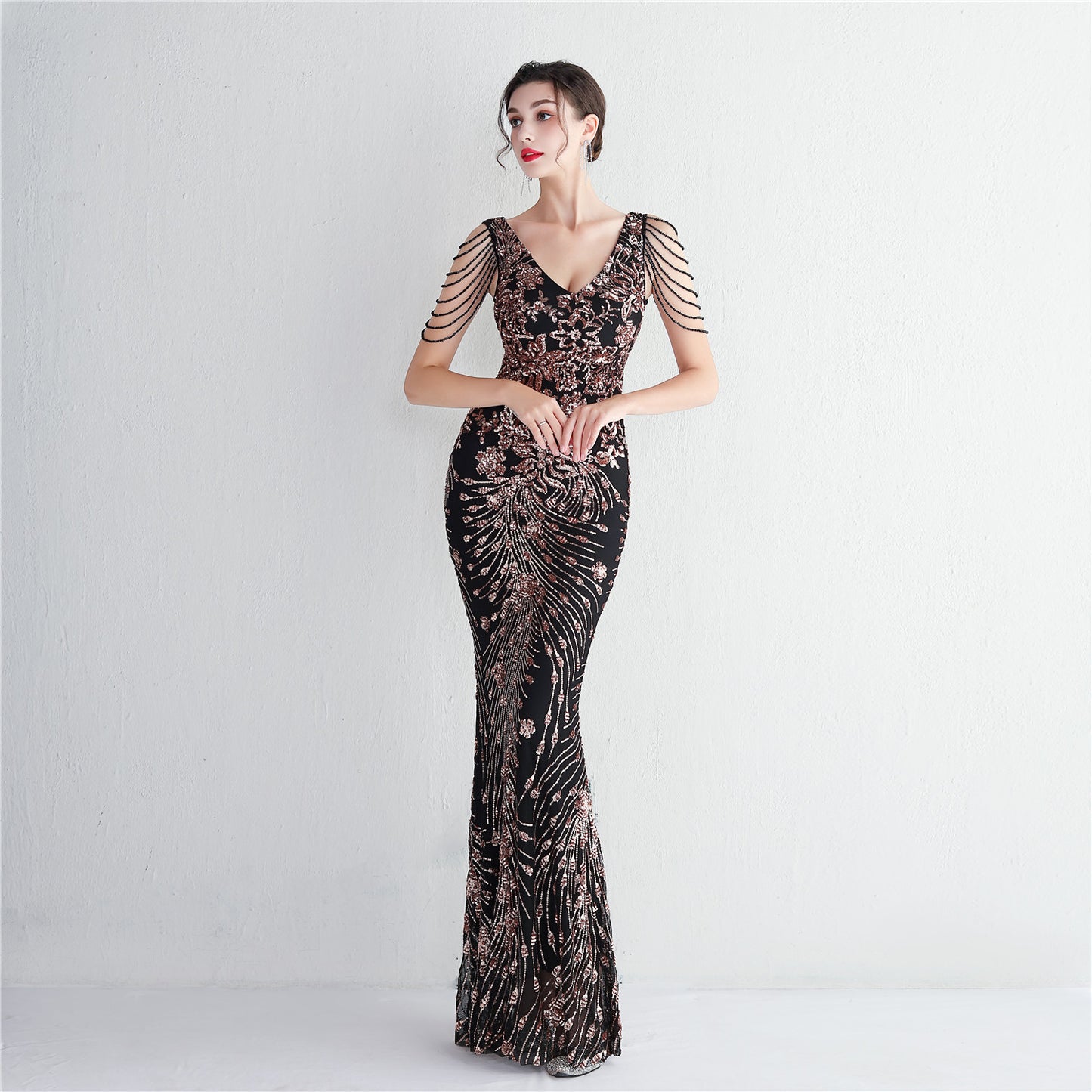 Evening Party Dress Long Cocktail Slim Fit Evening Dress Elegant Long Sequined Annual Meeting Host