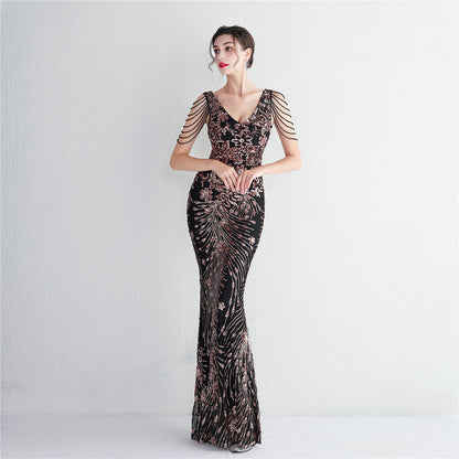 Evening Party Dress Long Cocktail Slim Fit Evening Dress Elegant Long Sequined Annual Meeting Host