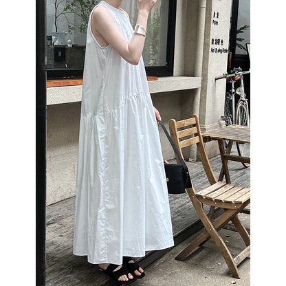 Relaxed Lazy Sleeveless Halter Dress Summer Elegant Big Hem off the Shoulder Sling Dress