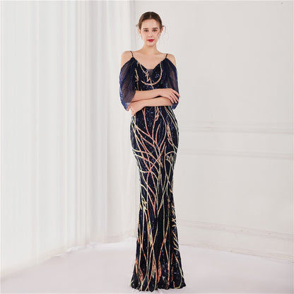 Colorful Sequin Toast Dress Bride Long Appreciation Dinner Slim Fit Fishtail Wedding Car Model Exhibition Dress