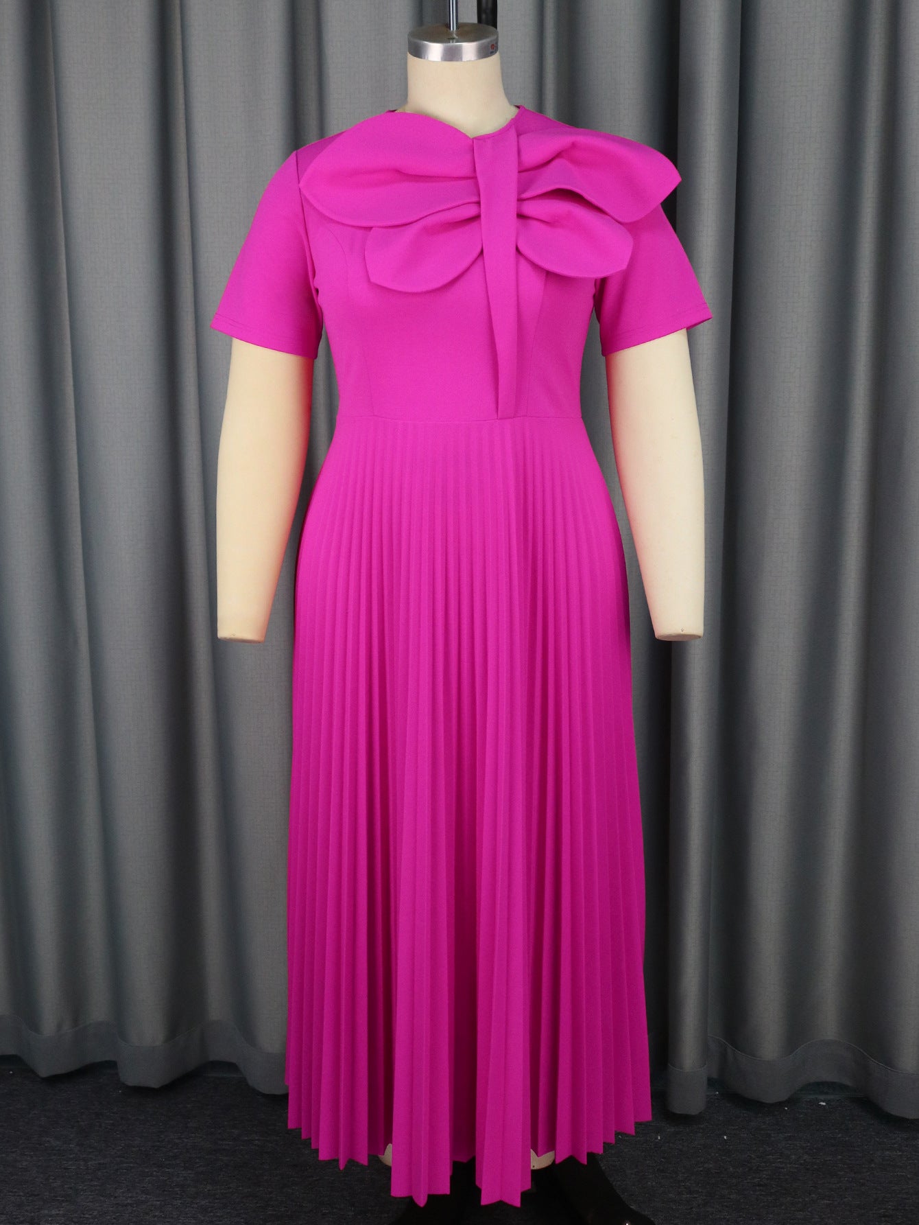 Robe plissée cintrée élégante Rose rouge gros nœud robe de soirée élégante