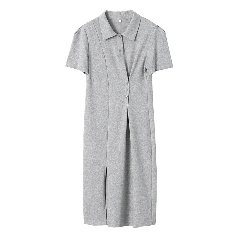 Waist-Tight Side Buckle Design Polo Collar Dress Summer Women