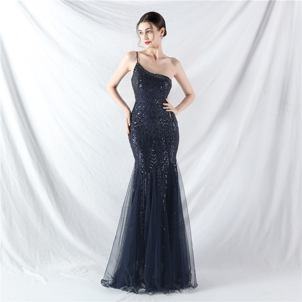 Dress Craft Beading Positioning Floral Sequin Stitching Mesh High End Evening Dress