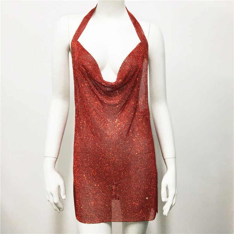 Vêtements pour femmes en métal strass bretelles sexy fête discothèque robe douce et épicée