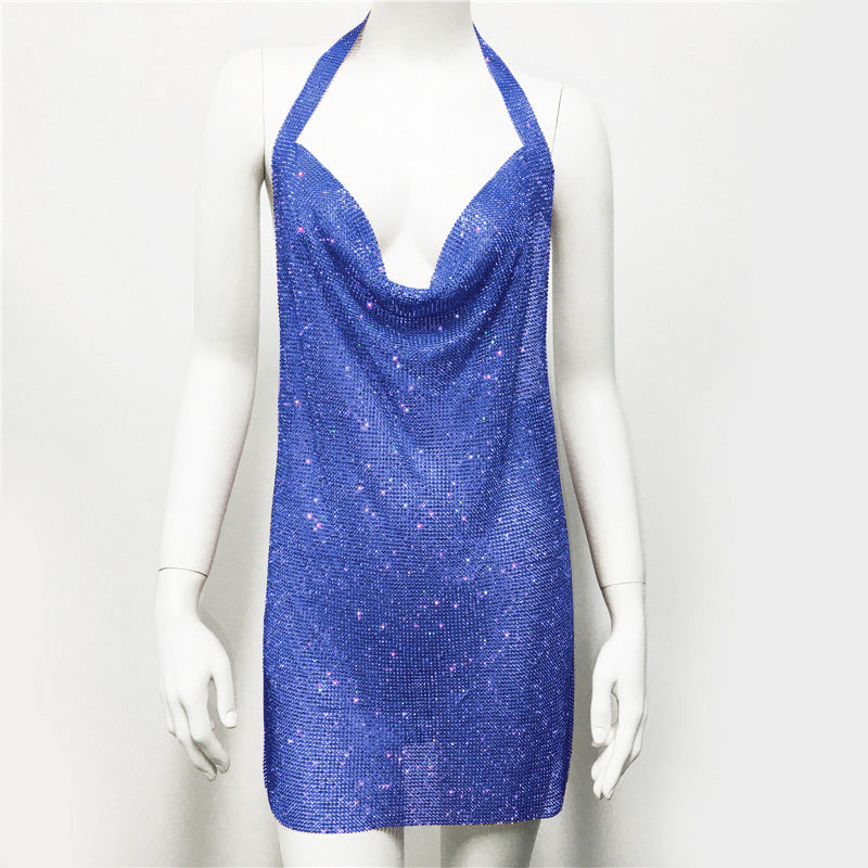 Vêtements pour femmes en métal strass bretelles sexy fête discothèque robe douce et épicée