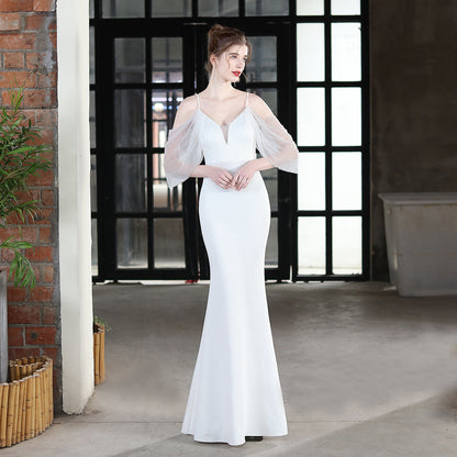 Wedding Toast Dress Bride Long Sling Appreciation Dinner Slim-Fit Fishtail Car Model Exhibition Dress Formal Gown