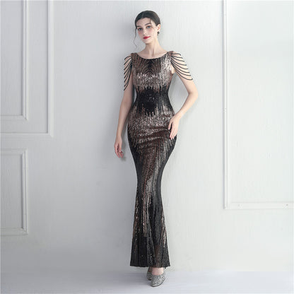 Positioning Floral Sequin Craft Beaded Sexy Party Dinner Ceremony Concert Maxi Dress Evening Dress