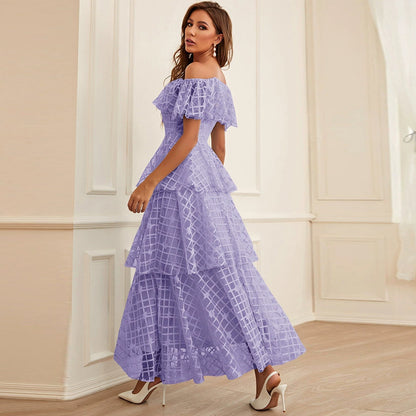 Vestido largo, cintura alta, escote descubierto, vestido elegante ajustado