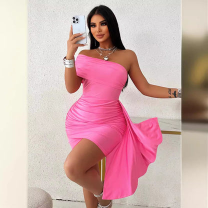 Ropa de mujer Vestido sexy con hombros oblicuos