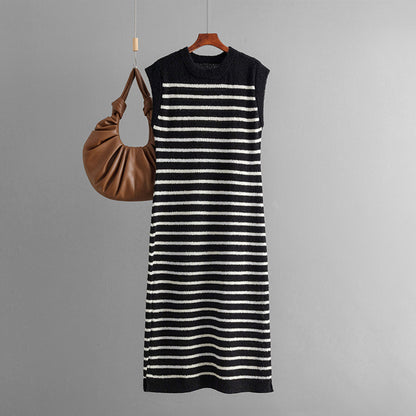 Summer Slim Fit Inter Color Women Knitwear Striped Dress