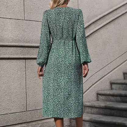 Vêtements d'automne pour femmes, couverture sur le ventre, robe florale à manches longues